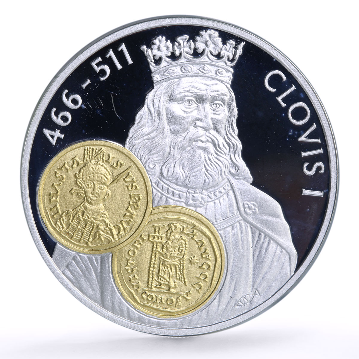 Netherlands 10 guldens Clovis I Tremissisfiorino D Oro proof silver coin 2001