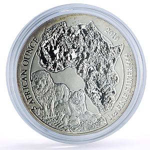 Rwanda 50 francs Lion African Ounce Wildlife Fauna Matte silver coin 2010