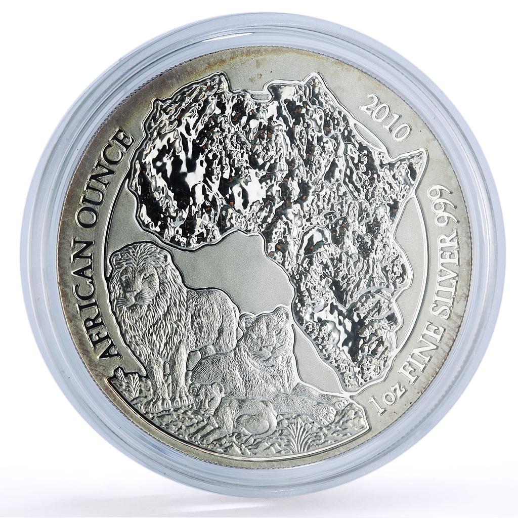 Rwanda 50 francs Lion African Ounce Wildlife Fauna Matte silver coin 2010