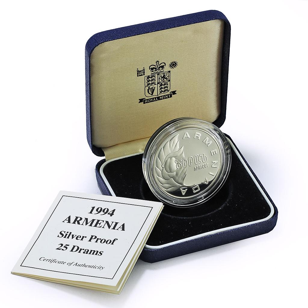 Armenia 25 dram Apricot Fruit Flora KM-59 proof silver coin 1994