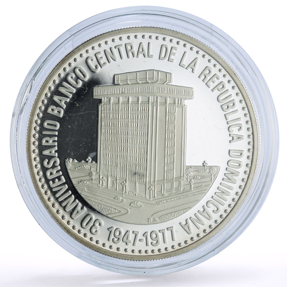 Dominican Republic 30 pesos Central Bank 30th Anniversary proof silver coin 1977