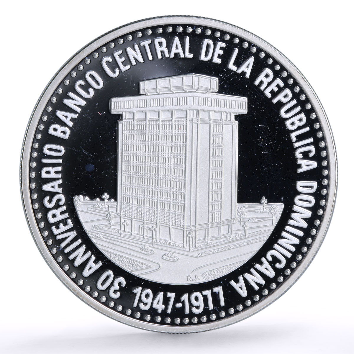 Dominican Republic 30 pesos Central Bank 30th Anniversary proof silver coin 1977
