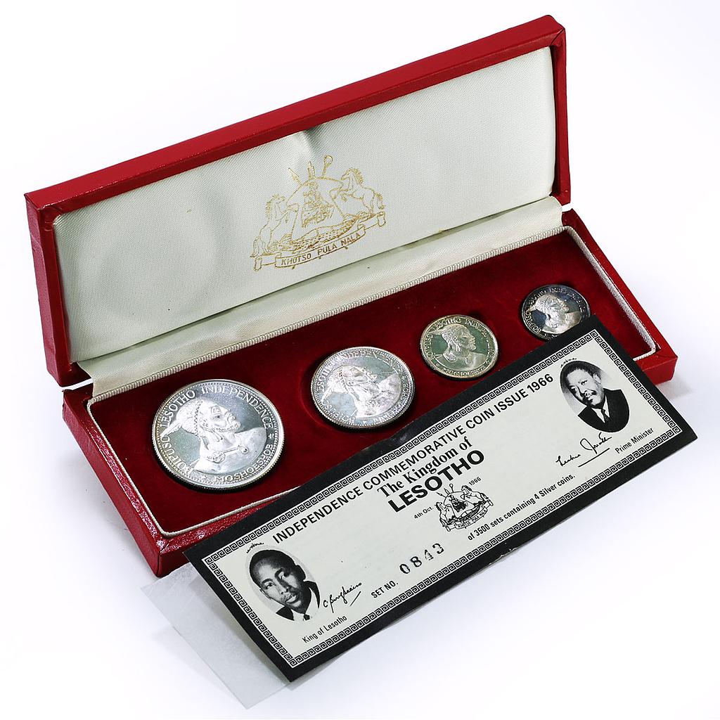 Lesotho 50 20 10 5 lisente Set Independence Moshoeshoe I proof silver coins 1966
