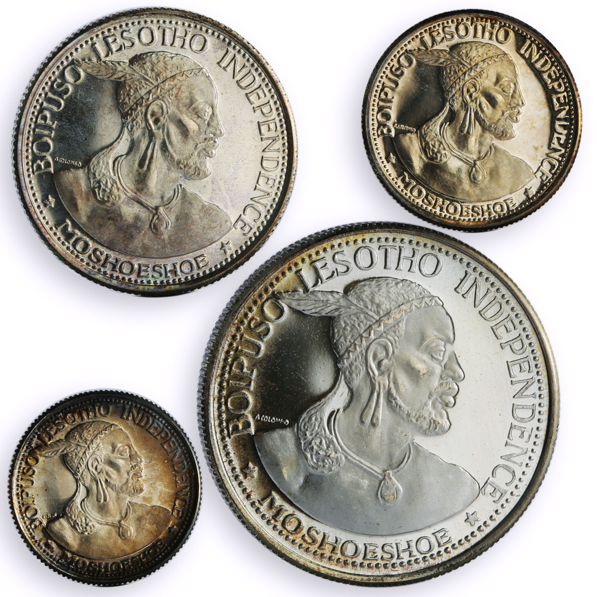 Lesotho 50 20 10 5 lisente Set Independence Moshoeshoe I proof silver coins 1966