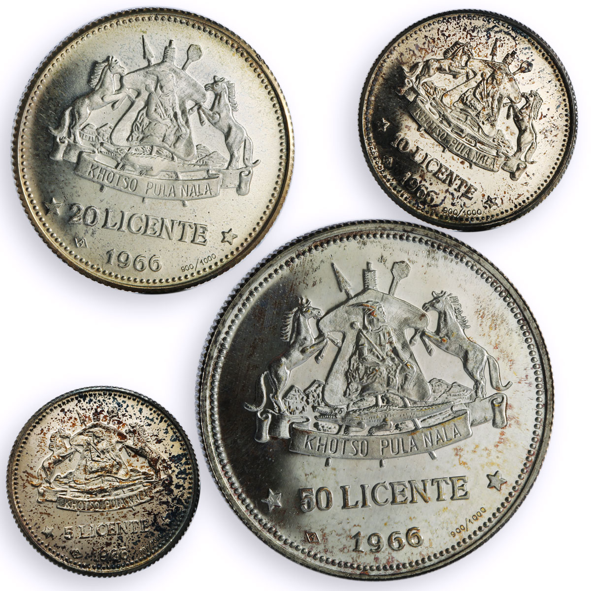 Lesotho 50 20 10 5 lisente Set Independence Moshoeshoe I proof silver coins 1966