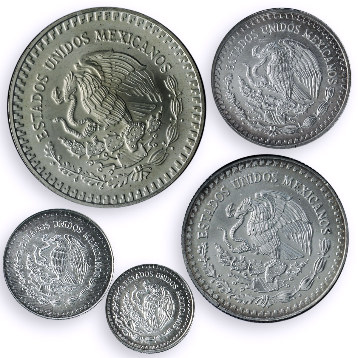 Mexico Various Onzas Set Libertad Angel of Independence BU silver coins 1992
