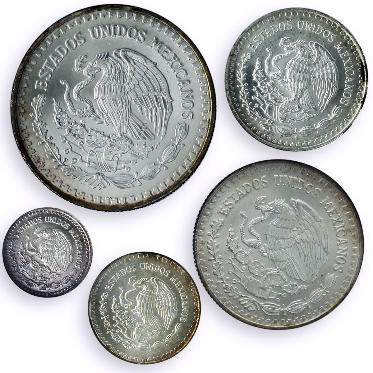 Mexico Various Onzas Set Libertad Angel of Independence BU silver coins 1994