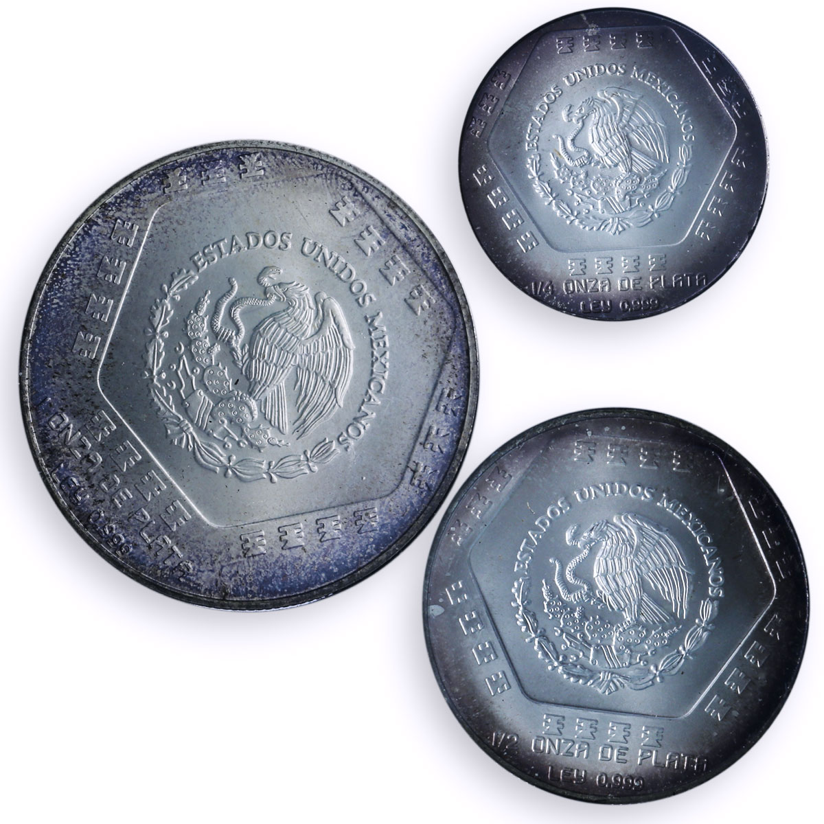 Mexico 5 2 1 pesos Set Chaac Mool Precolombina Maya BU silver coins 1994