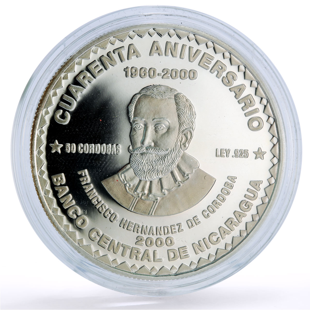 Nicaragua 50 cordobas BCN Central Bank 40th Anniversary proof silver coin 2000