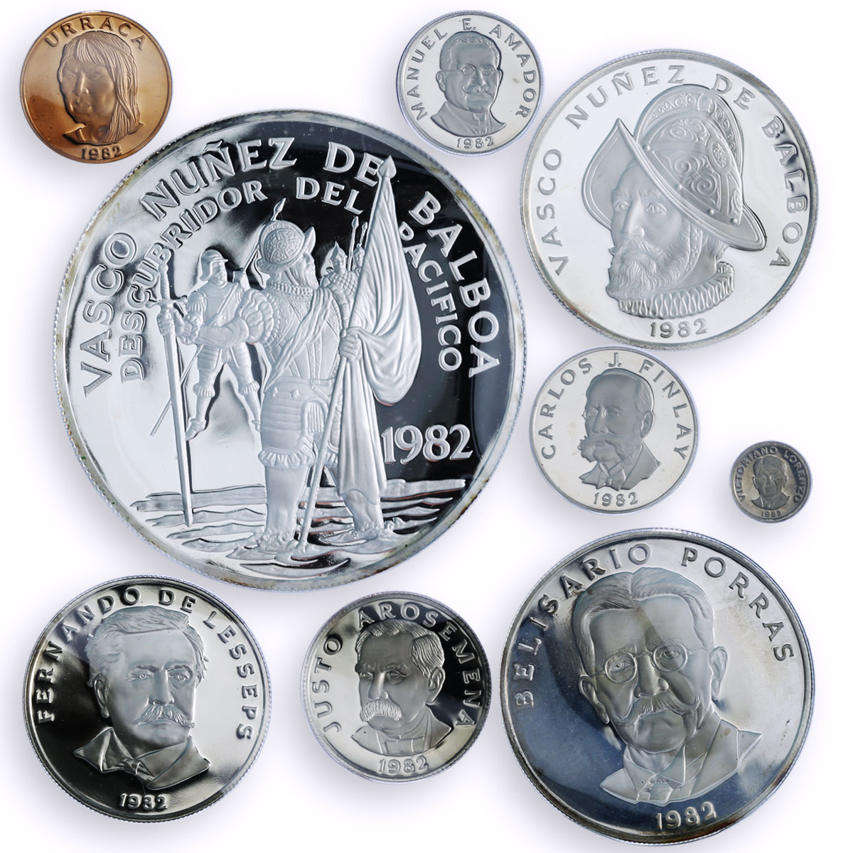 Panama Various Set Republic Balboa Pacific Discovery proof silver coins 1982