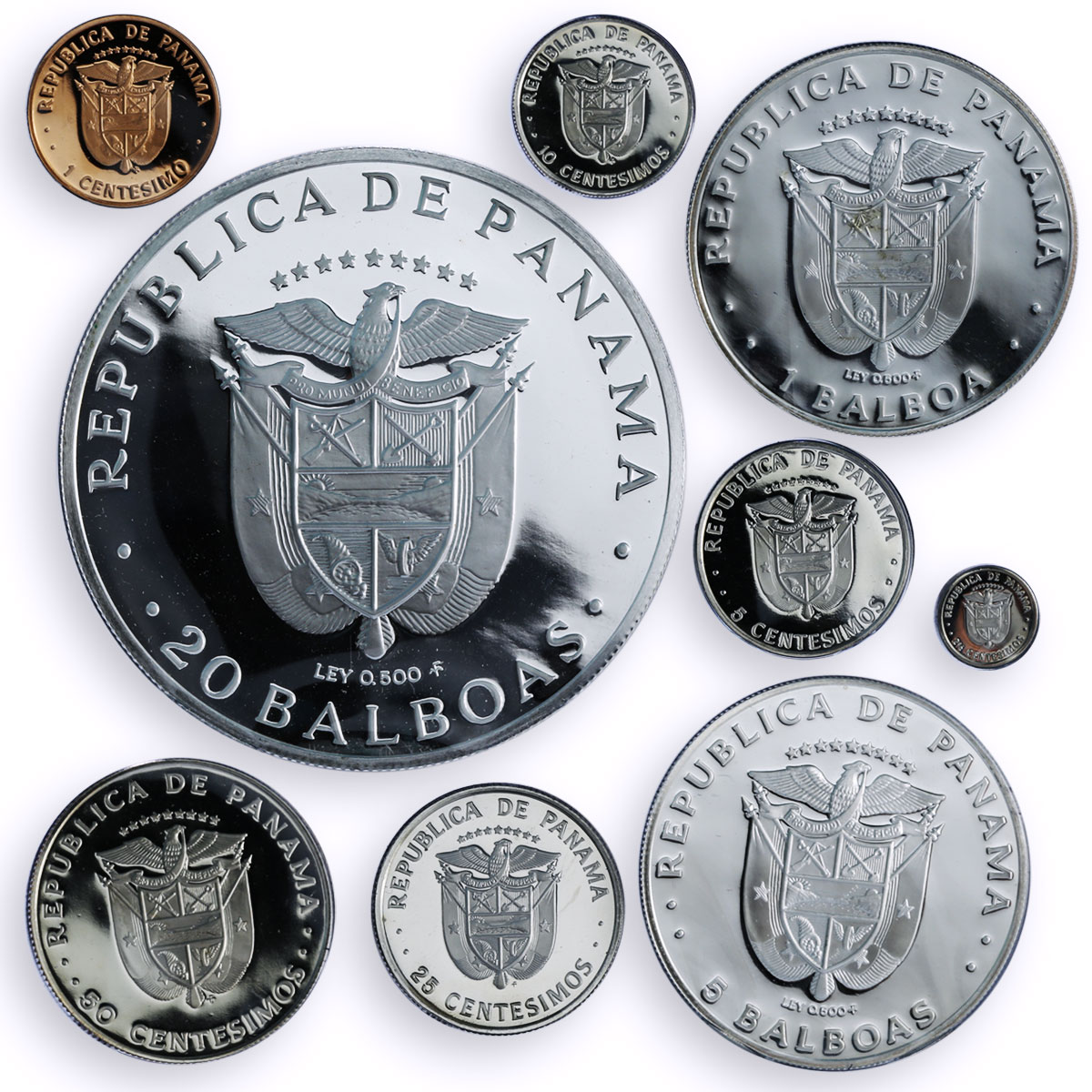 Panama Various Set Republic Balboa Pacific Discovery proof silver coins 1982