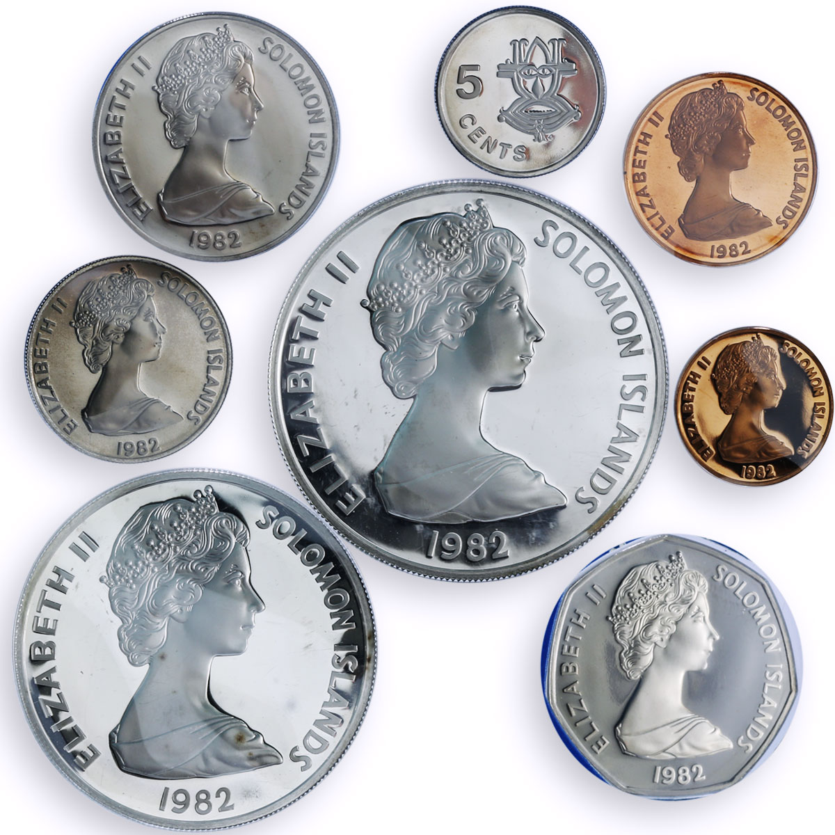Solomon Islands Various Set Republic Guadacanal Battle silver coins 1982