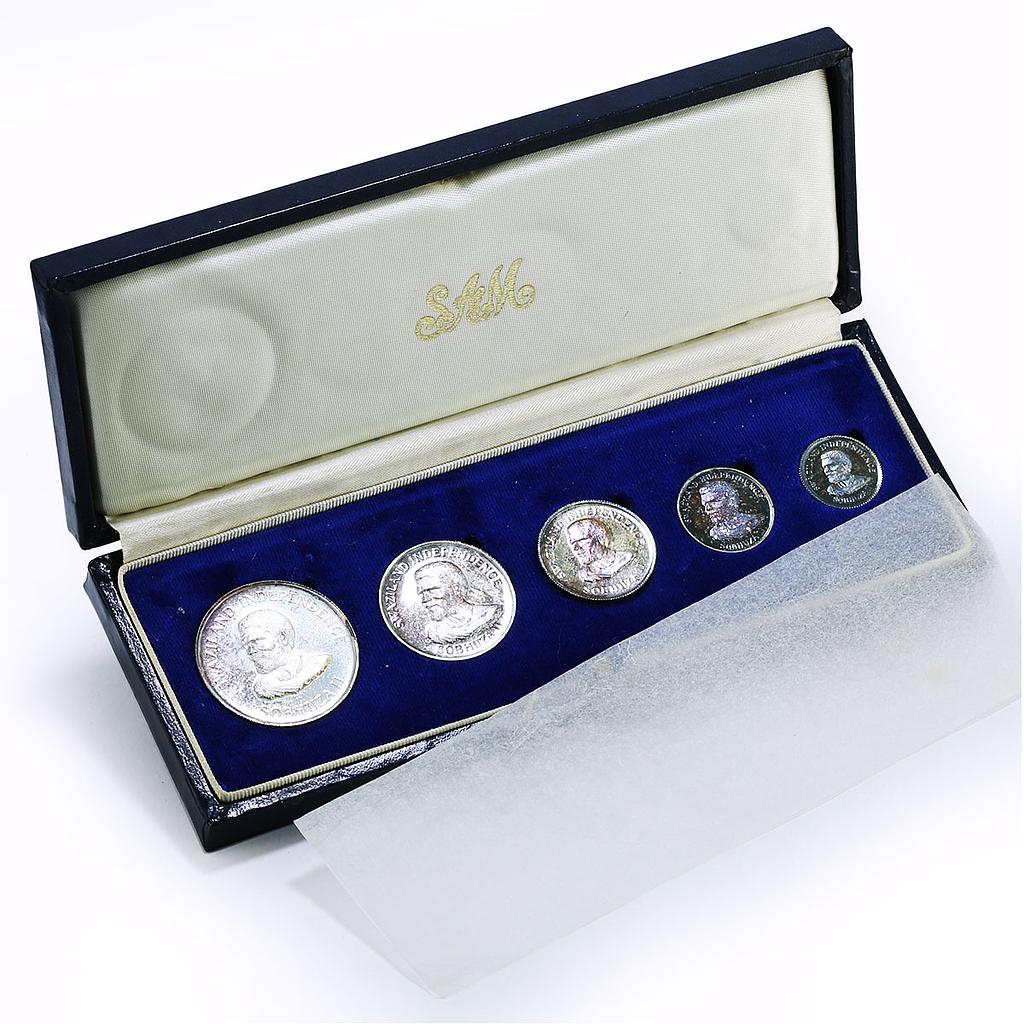 Swaziland 1 luhlanga 50 20 10 5 cents Independence Sobhuza II silver coins 1968