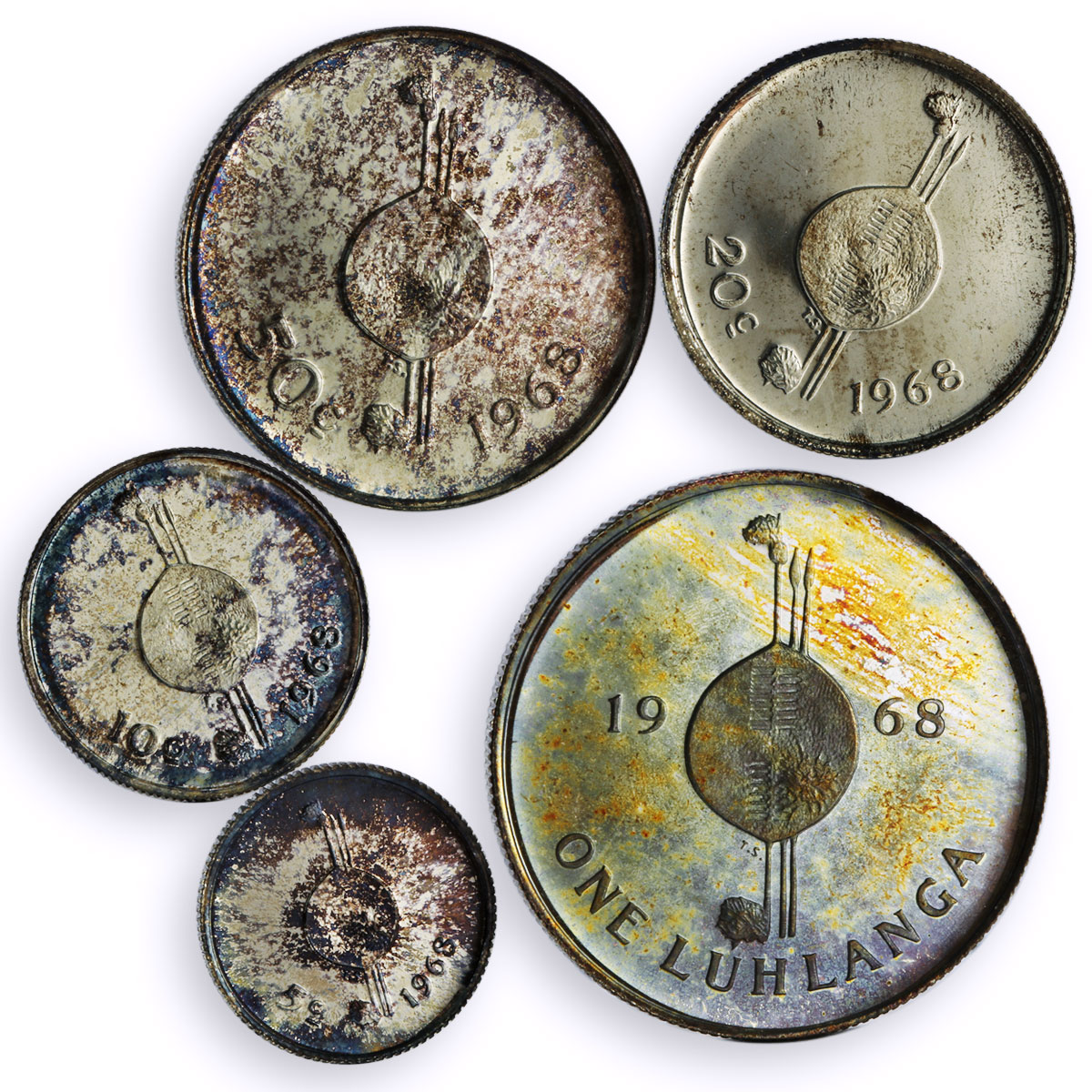 Swaziland 1 luhlanga 50 20 10 5 cents Independence Sobhuza II silver coins 1968