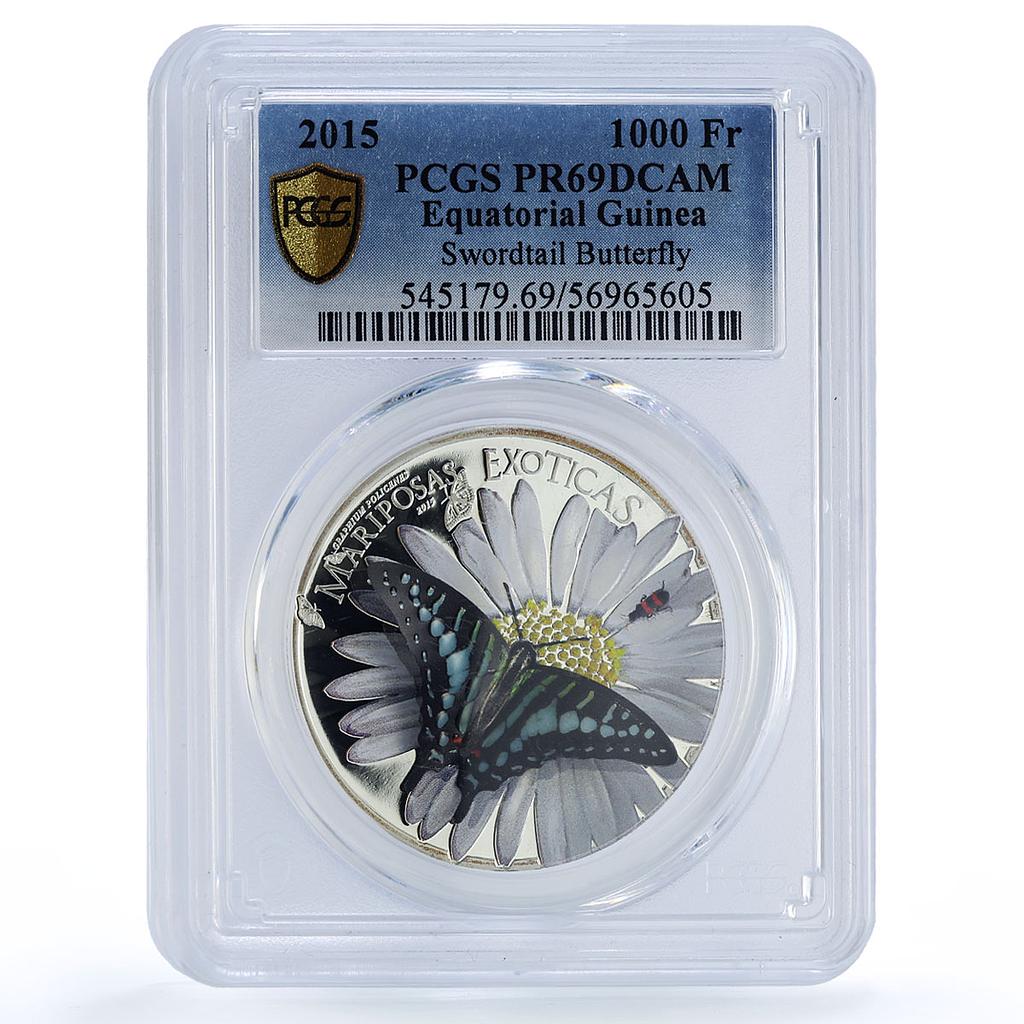 Eq. Guinea 1000 francs Graphium Policenes Butterfly PR 69 PCGS silver coin 2015