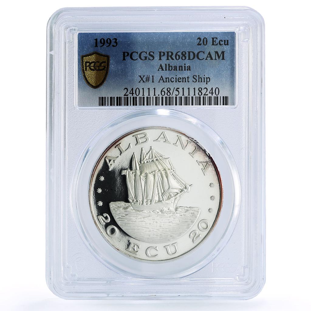 Albania 20 ecu Galleon Ship Clipper Seafaring X#1 PR68 PCGS silver coin 1993