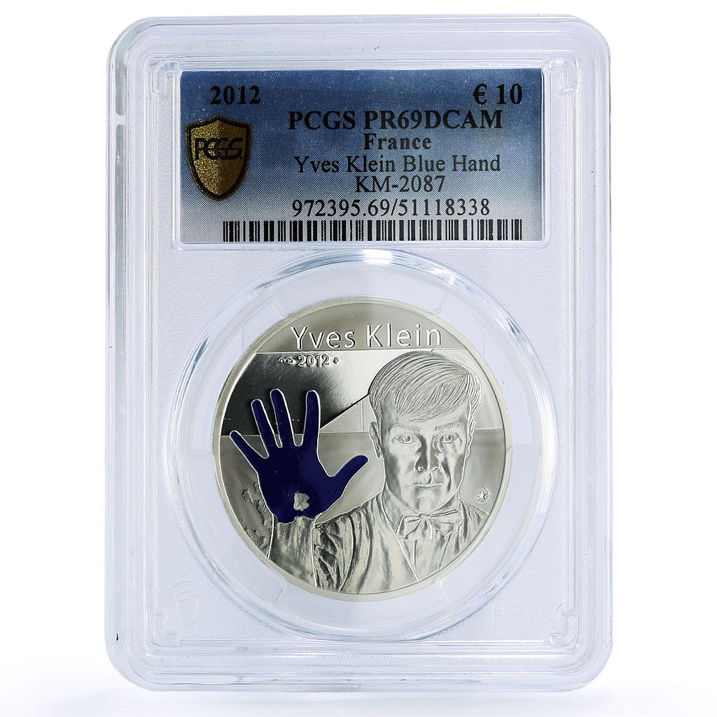 France 10 euro Yves Klein Blue Hand Painter Art PR69 PCGS silver coin 2012