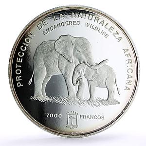 Equatorial Guinea 7000 francs Elephant Wildlife 5 oz proof silver coin 1995