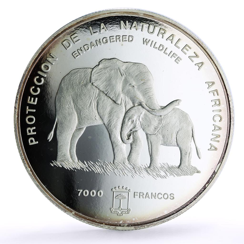 Equatorial Guinea 7000 francs Elephant Wildlife 5 oz proof silver coin 1995
