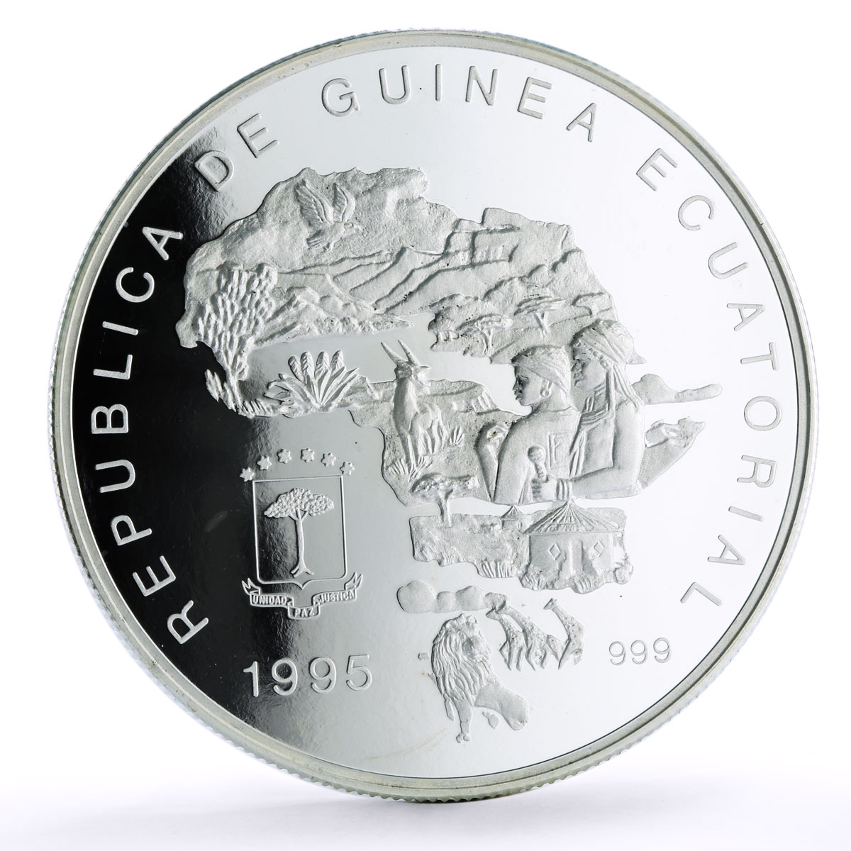 Equatorial Guinea 7000 francs Elephant Wildlife 5 oz proof silver coin 1995