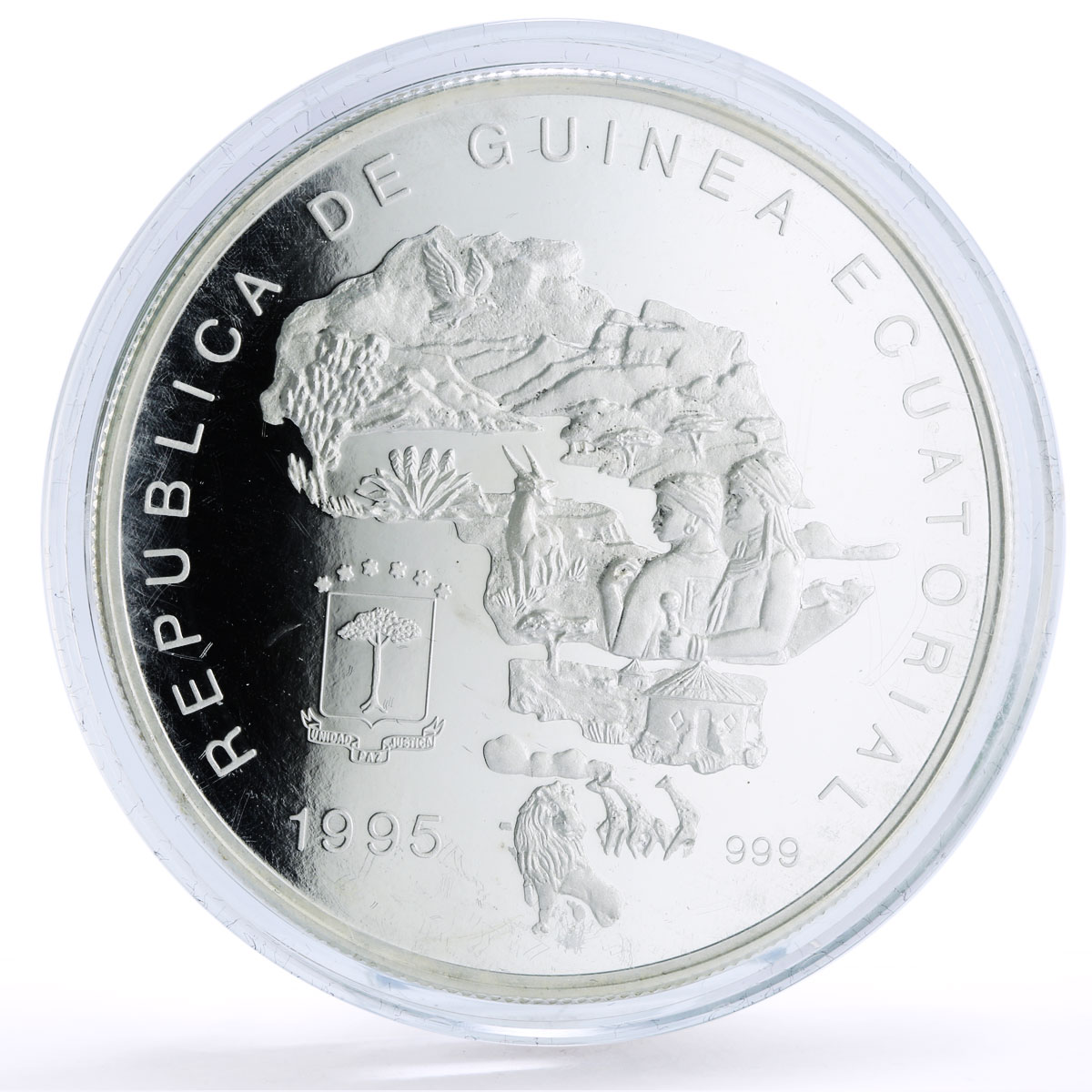 Equatorial Guinea 7000 francs Elephant Wildlife 5 oz proof silver coin 1995