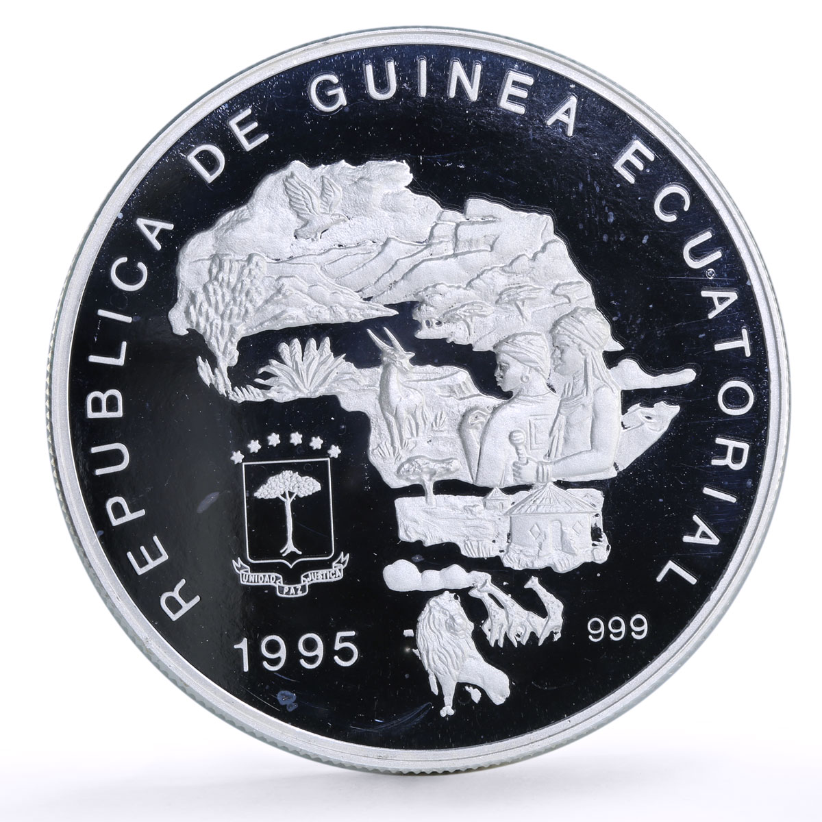 Equatorial Guinea 7000 francs Elephant Wildlife 5 oz proof silver coin 1995