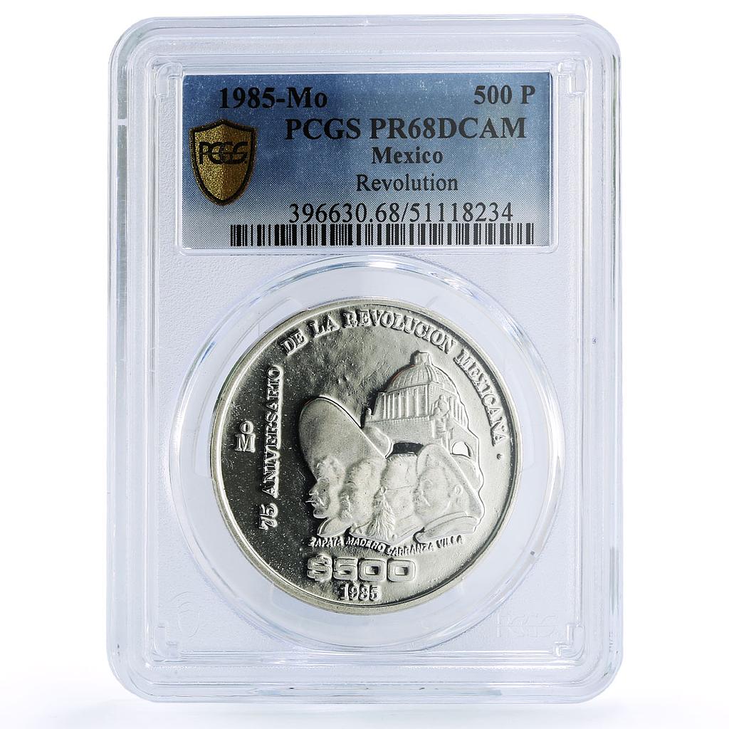 Mexico 500 pesos 1910 Revolution History Politics PR68 PCGS silver coin 1985