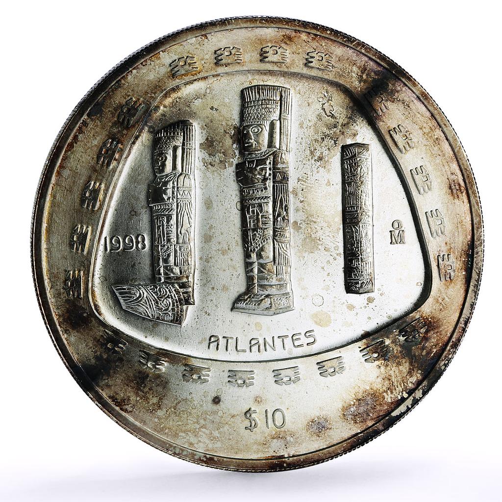 Mexico 10 pesos Atlantes Precolombina Toltec 5 oz silver coin 1998 Mexico 10 pesos Atlantes Precolombina Toltec 5 oz silver coin 1998