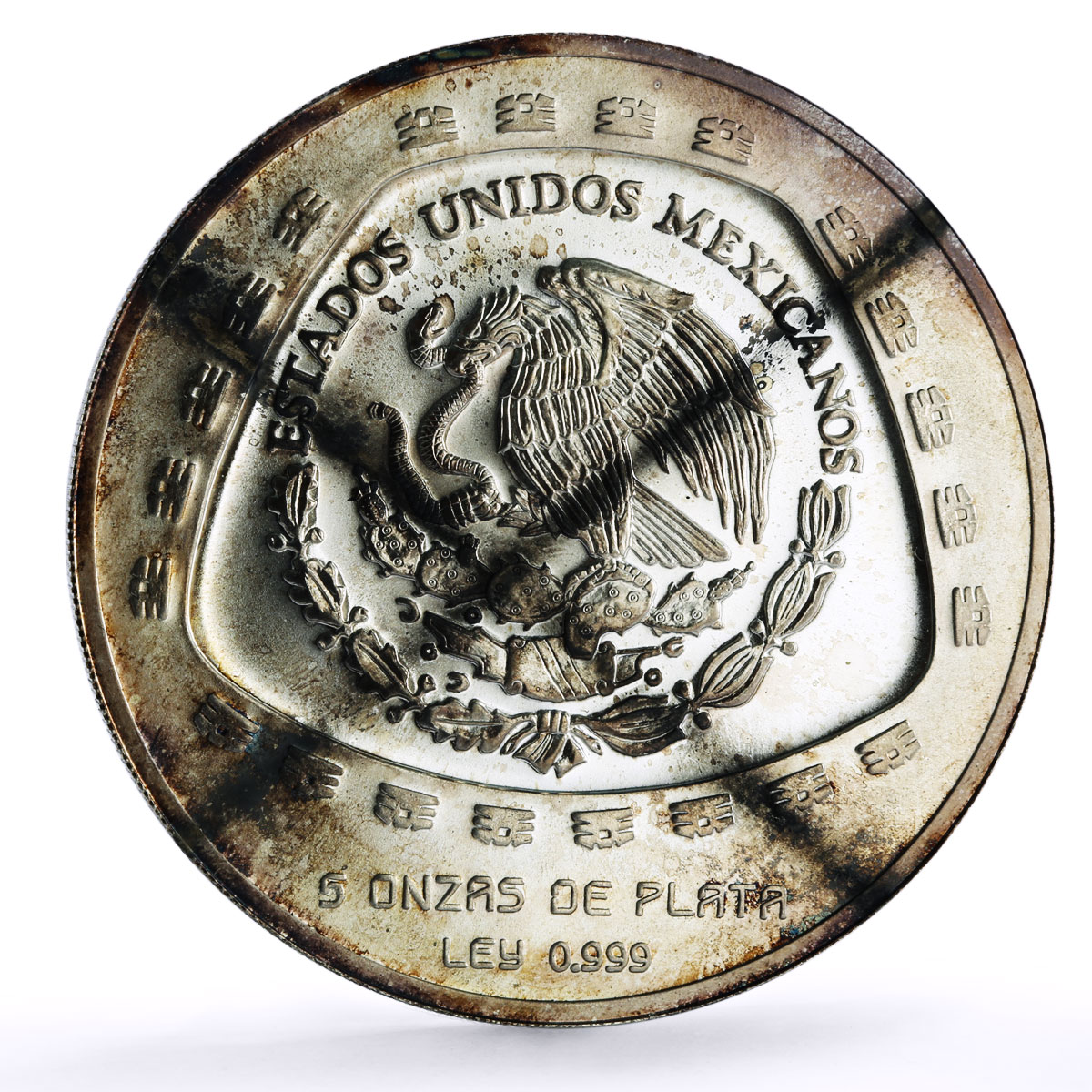 Mexico 10 pesos Atlantes Precolombina Toltec 5 oz silver coin 1998 Mexico 10 pesos Atlantes Precolombina Toltec 5 oz silver coin 1998