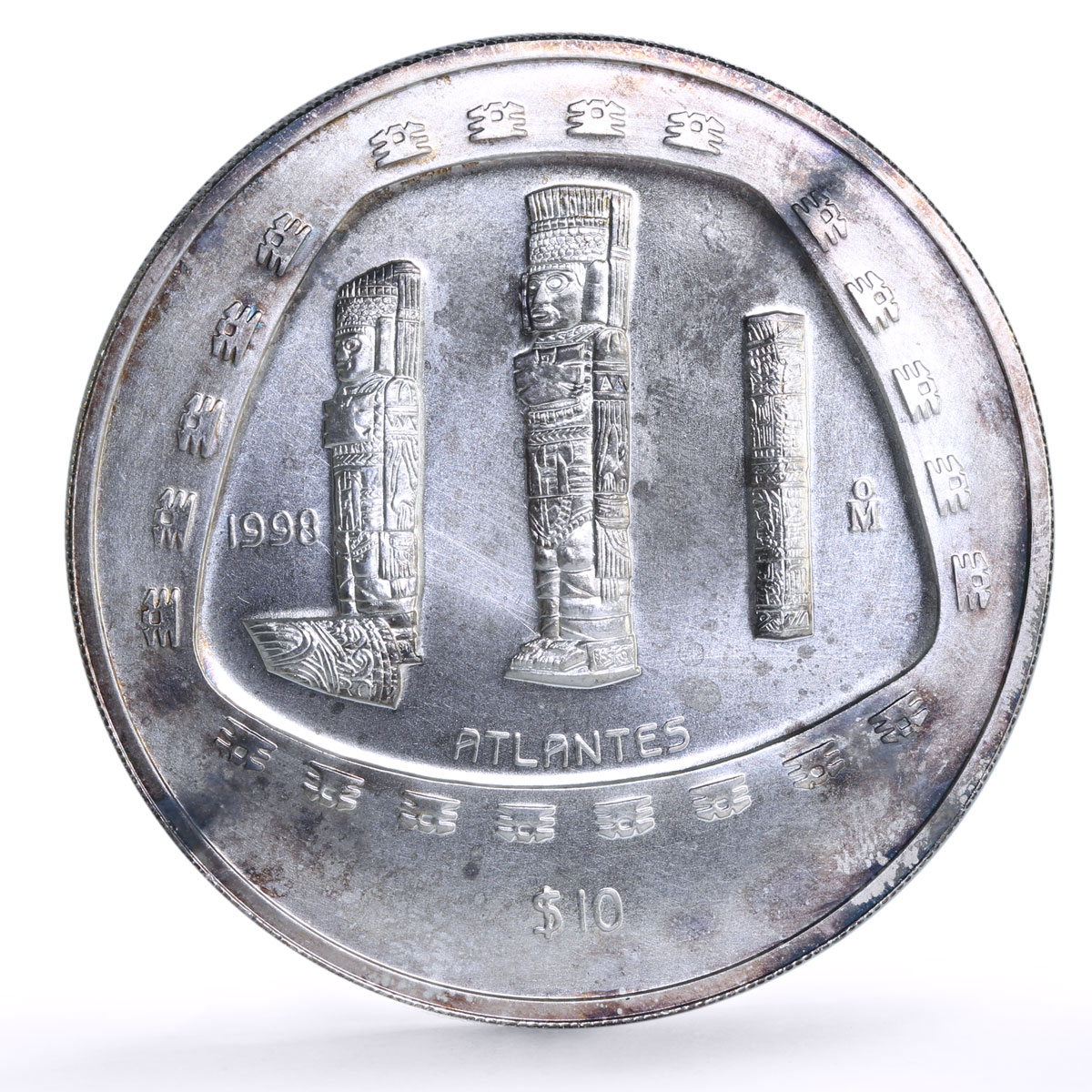 Mexico 10 pesos Atlantes Precolombina Toltec 5 oz silver coin 1998 Mexico 10 pesos Atlantes Precolombina Toltec 5 oz silver coin 1998