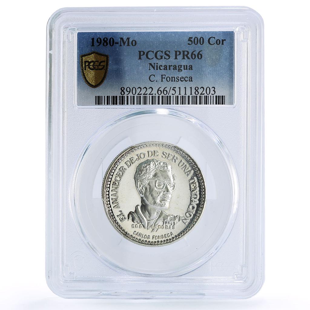 Nicaragua 500 cordobas Fonseca Revolutionary History PR66 PCGS silver coin 1980