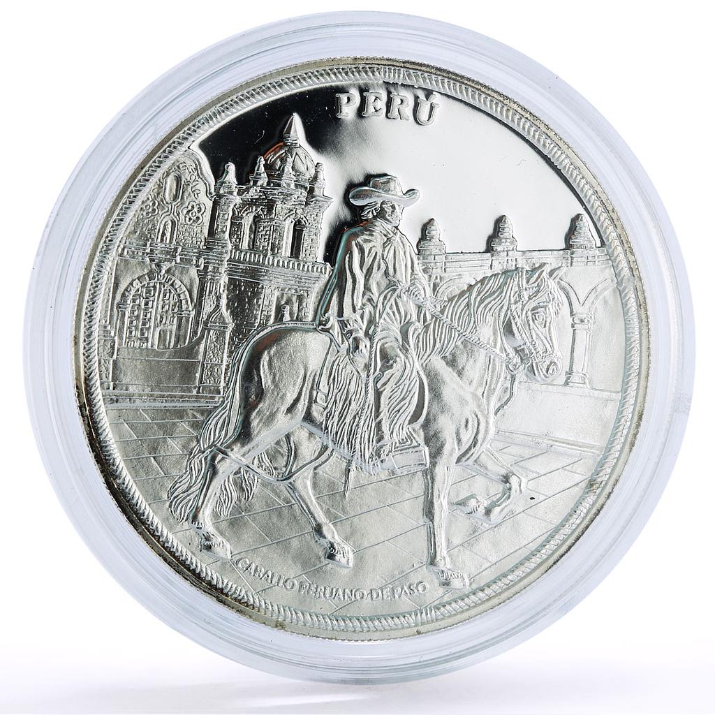 Peru 1 sol Chalan Rider Ibero-American Man Horse Hombre Caballo silver coin 2000
