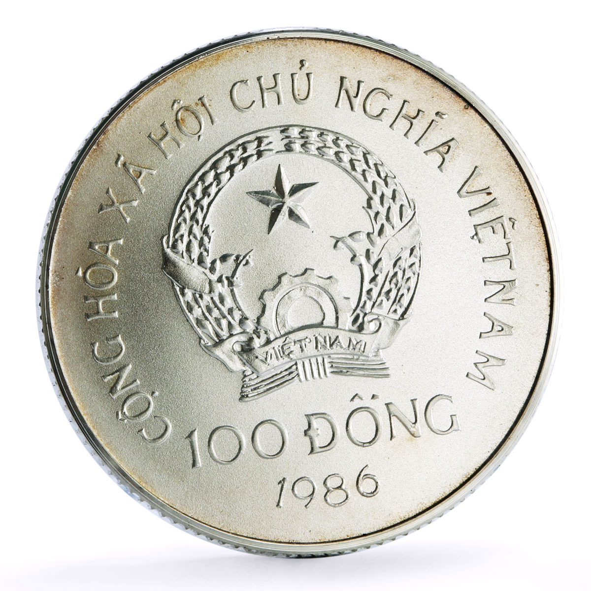 Vietnam 100 dong Elephant Protection Nature Wildlife Fauna silver coin 1986