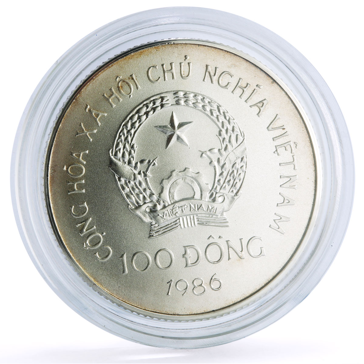Vietnam 100 dong Elephant Protection Nature Wildlife Fauna silver coin 1986
