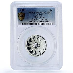 Canada 3 dollars April Diamond Birthstones PR 70 PCGS silver coin 2011