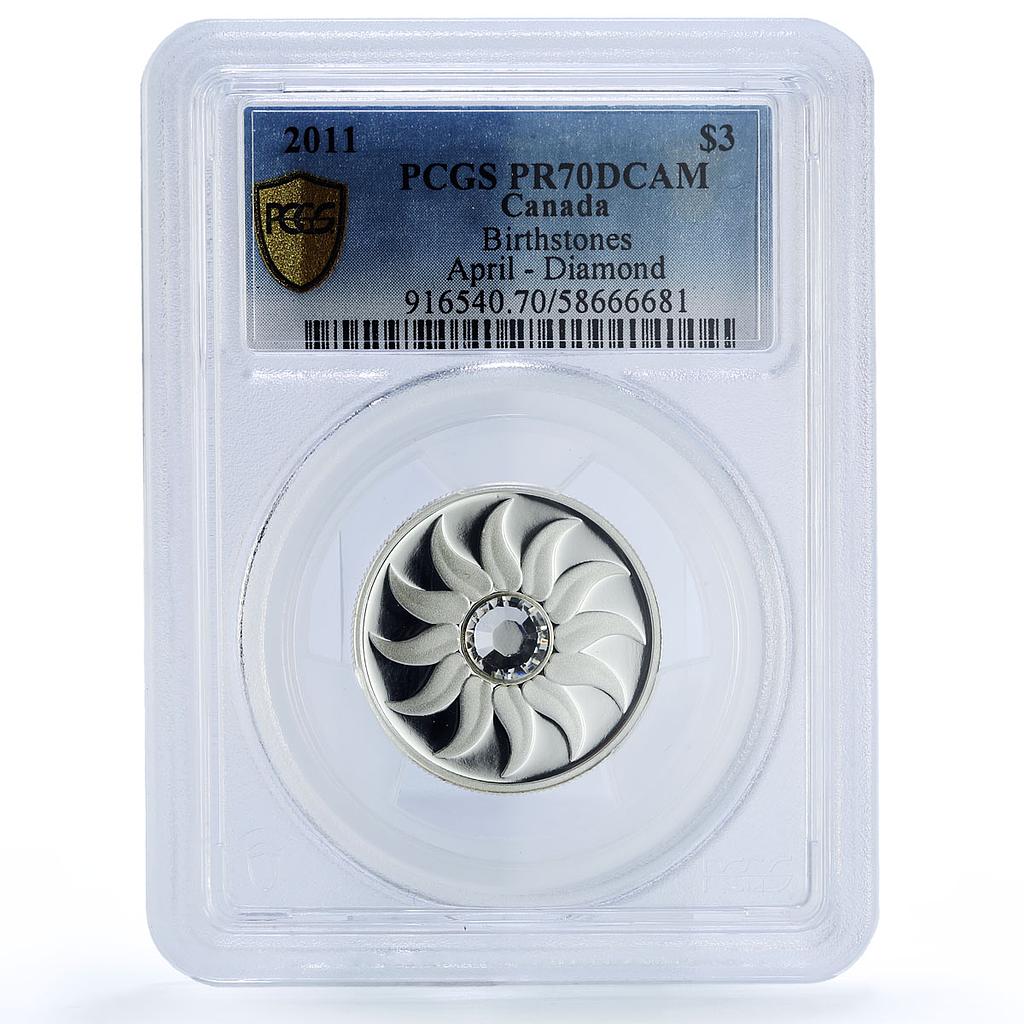 Canada 3 dollars April Diamond Birthstones PR 70 PCGS silver coin 2011