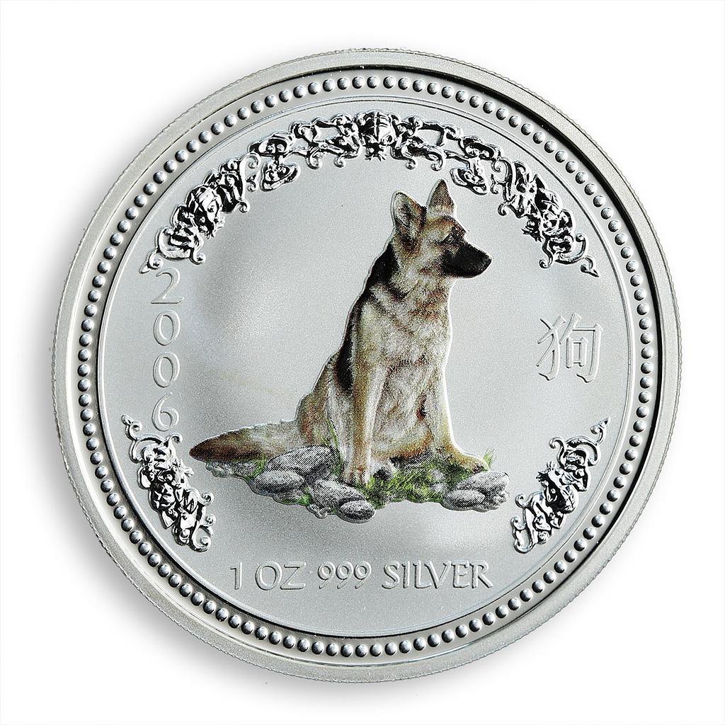 Australia 1 dollar Year of the Dog Lunar Series I 1 Oz coloured silver coin 2006