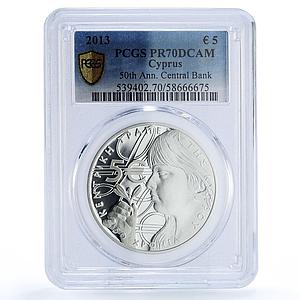 Cyprus 5 euro Central Bank 50th Anniversary KM-99 PR 70 PCGS silver coin 2013