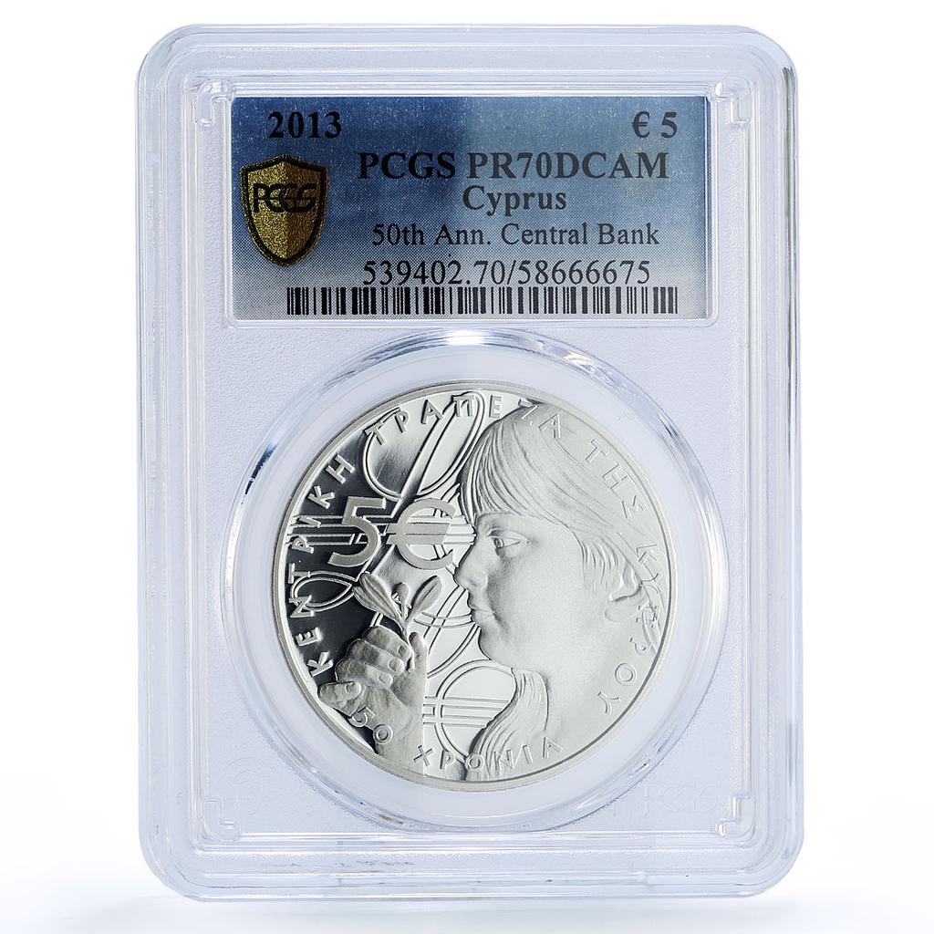 Cyprus 5 euro Central Bank 50th Anniversary KM-99 PR 70 PCGS silver coin 2013