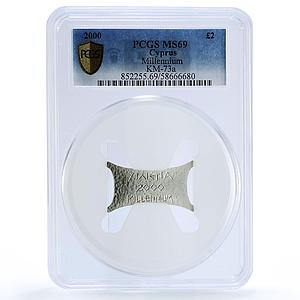 Cyprus 2 pounds Third Millennium KM-73a MS 69 PCGS silver coin 2000
