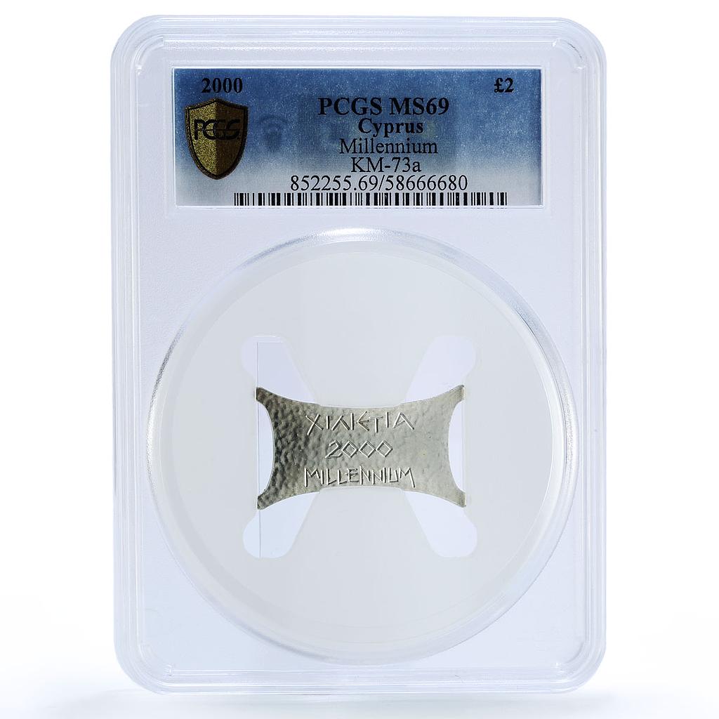 Cyprus 2 pounds Third Millennium KM-73a MS 69 PCGS silver coin 2000