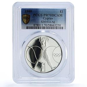 Cyprus 1 pound Seoul Summer Olympic Games KM-64a PR 70 PCGS silver coin 1988