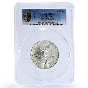 Mexico 2 onzas Libertad Angel of Independence KM-614 MS 67 PCGS silver coin 1999