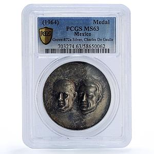 Mexico De Gaulle Mateos Visit Grove-872a Politics MS 63 PCGS silver medal 1964
