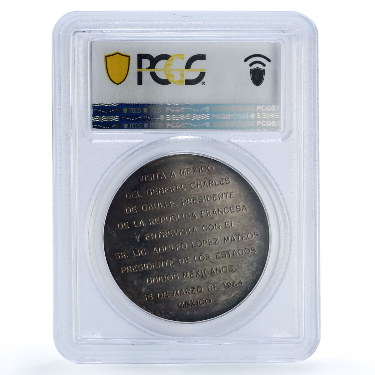 Mexico De Gaulle Mateos Visit Grove-872a Politics MS 63 PCGS silver medal 1964