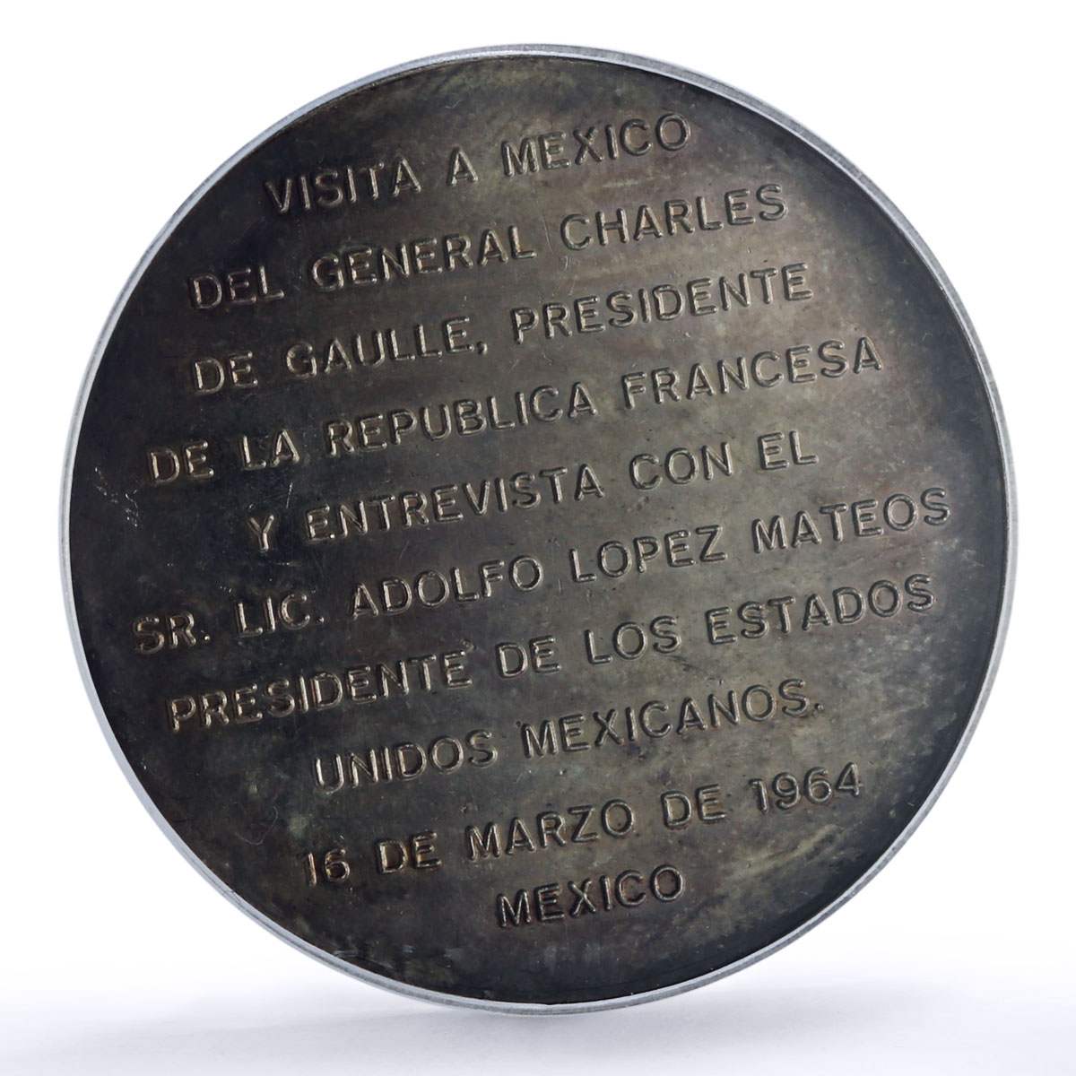 Mexico De Gaulle Mateos Visit Grove-872a Politics MS 63 PCGS silver medal 1964
