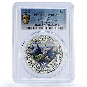 Niue 2 dollars Love Precious Swallow Birds Color PR 69 PCGS silver coin 2013