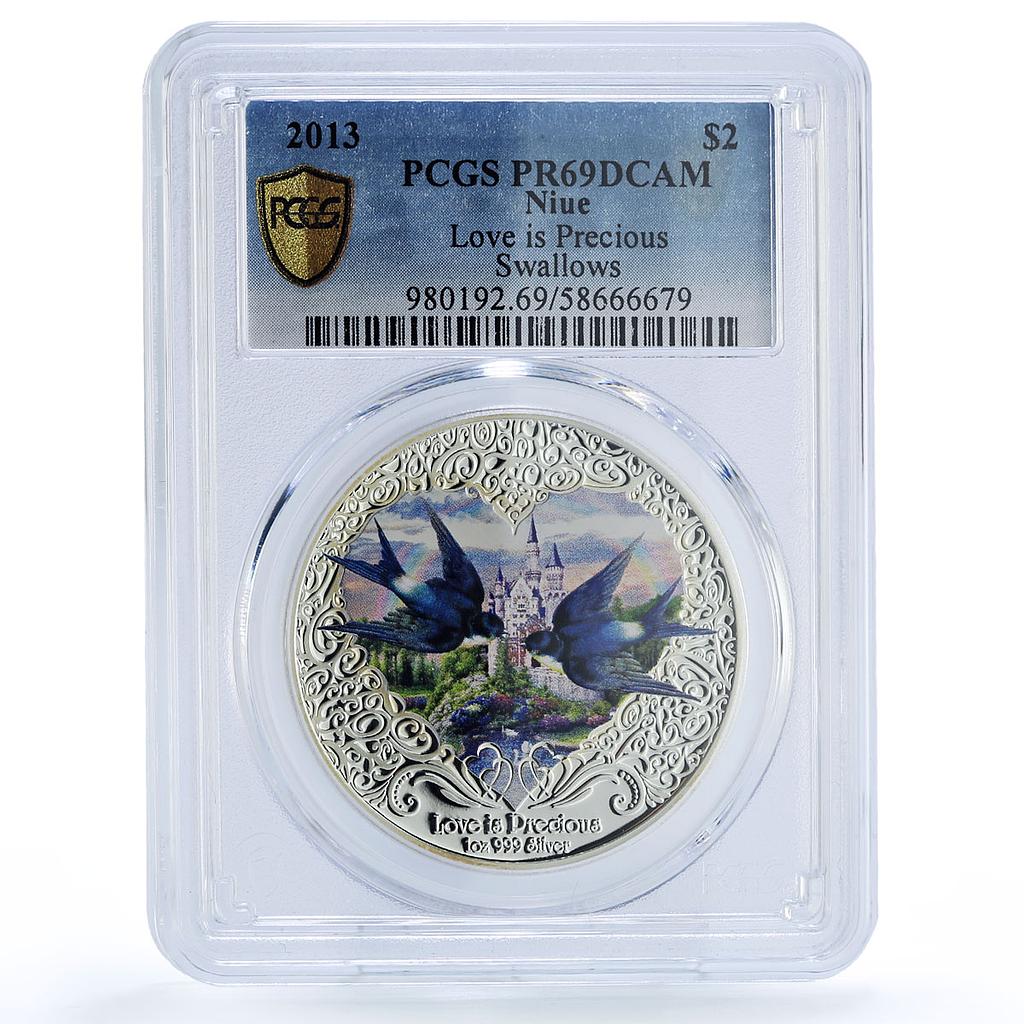 Niue 2 dollars Love Precious Swallow Birds Color PR 69 PCGS silver coin 2013