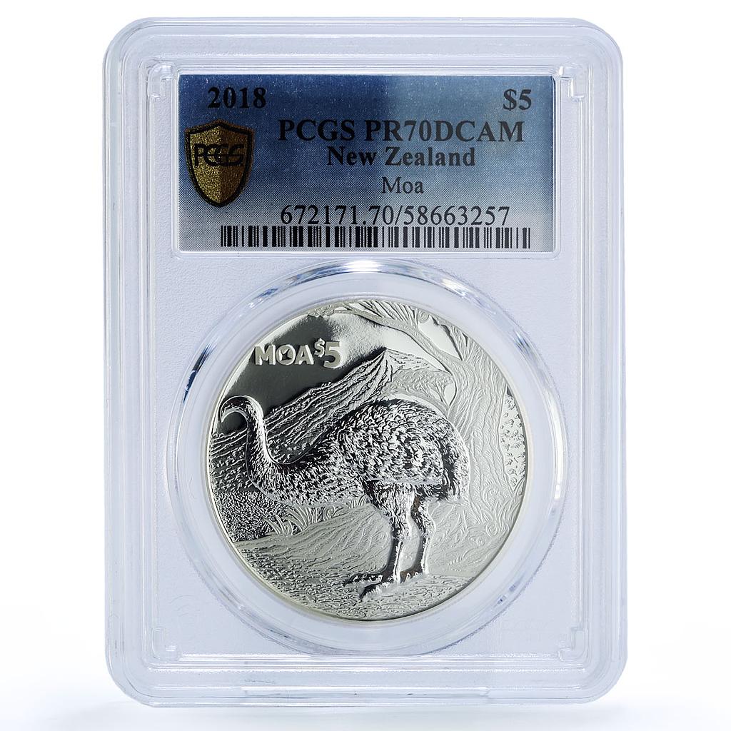 New Zealand 5 dollars Moa Annual Wildlife Bird Fauna PR 70 PCGS silver coin 2018