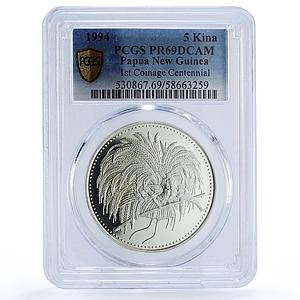 Papua New Guinea 5 kina Coinage Centennial KM-37 Bird PR 69 PCGS silv. coin 1994